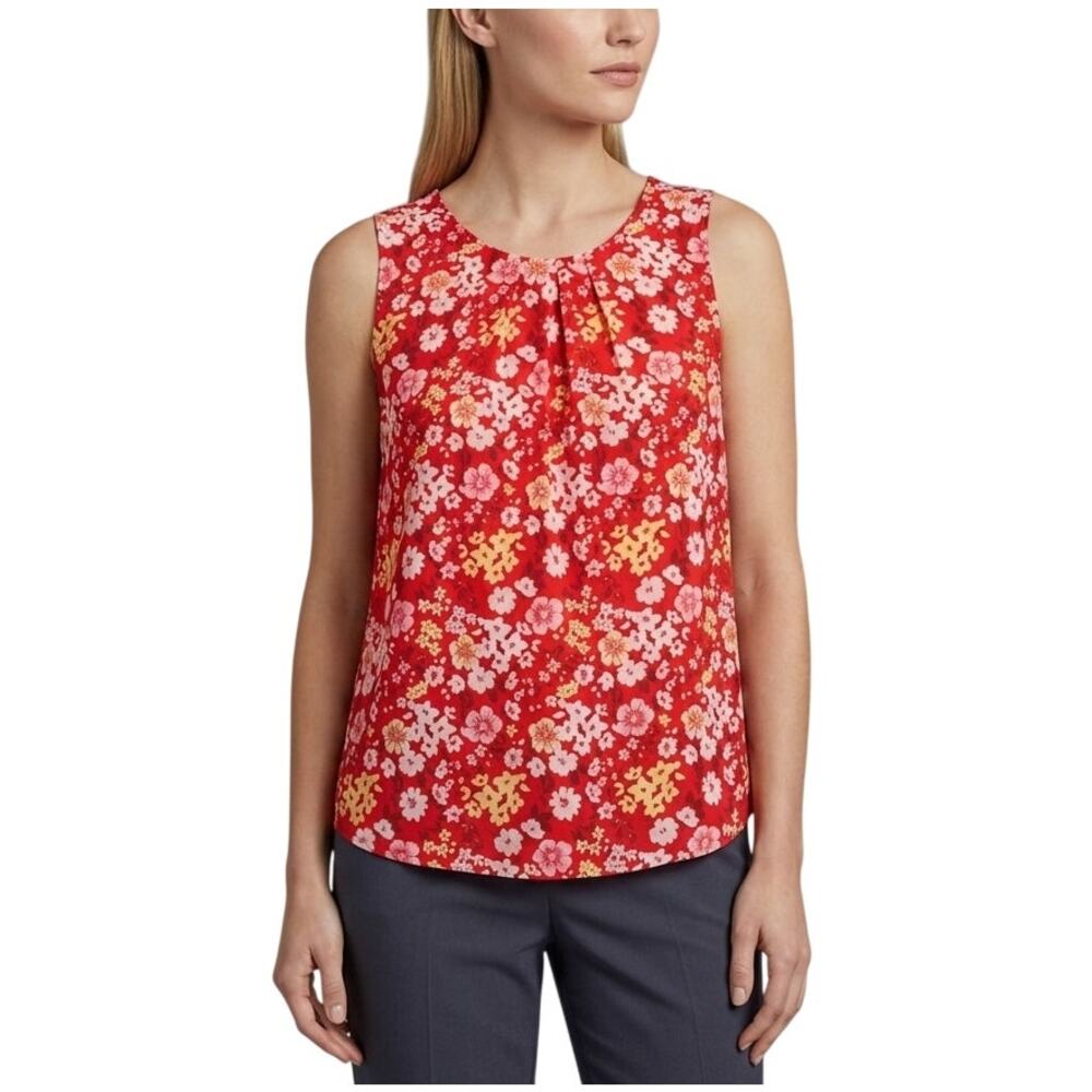 41 Hawthorn Lexie Pleated Sleeveless Blouse Red Floral Medium NWT